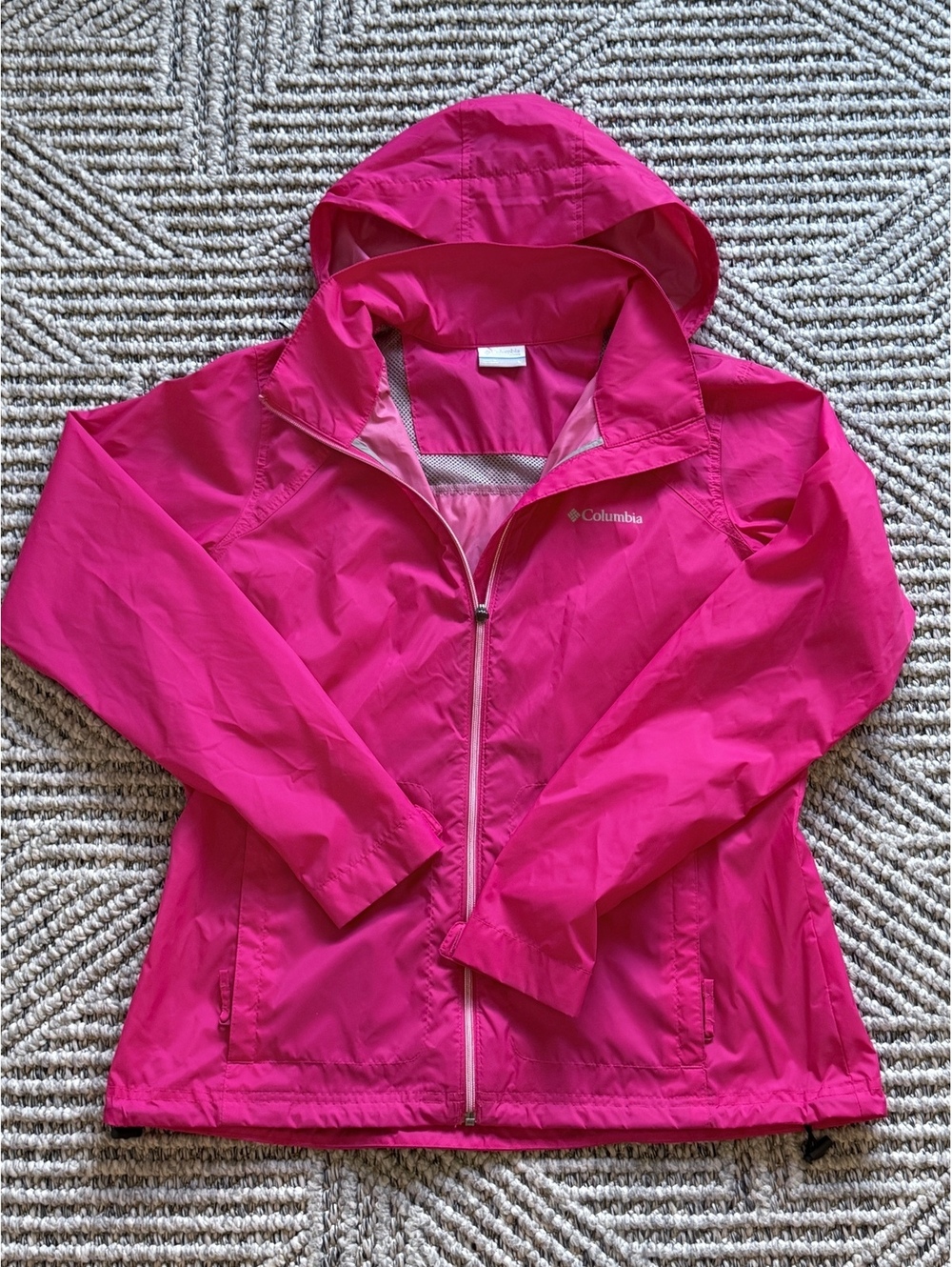 Columbia Women's Pink Lightweight Hooded Windbreaker Jacket Large